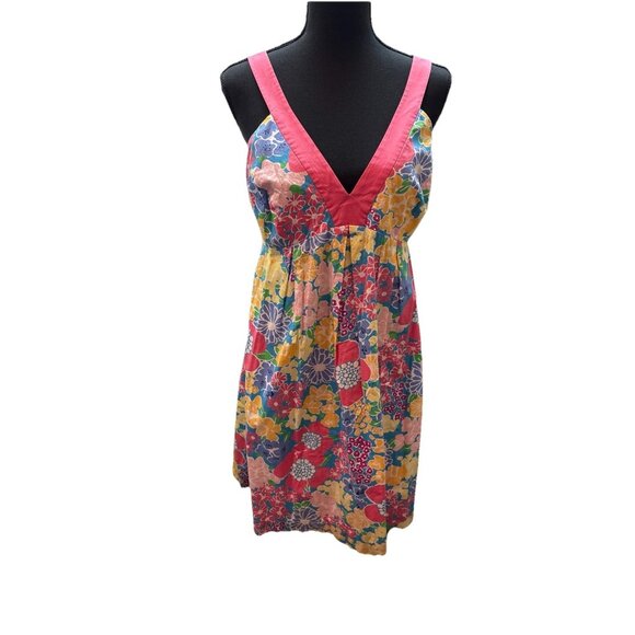 Lilly Pulitzer Halter Sun Dress Pink Size 6 Floral Zip Closure Cross Back Straps - Picture 1 of 5